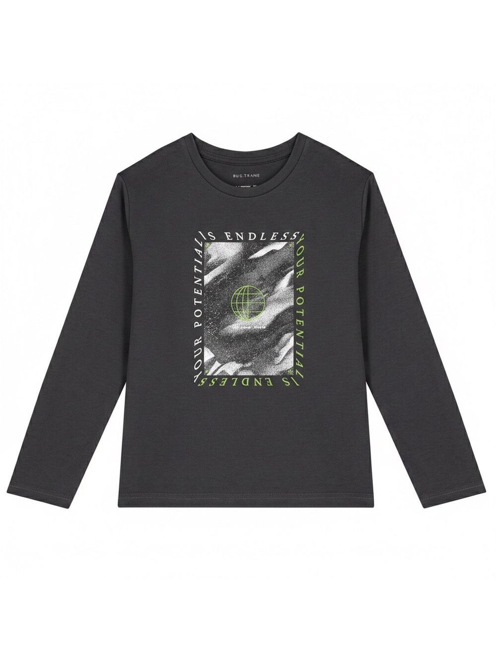 Size 10 Boys Mayoral Dark Gray Long Sleeve Tee with Lime Highlights